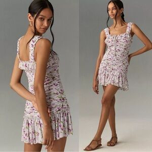 Anthropologie Floral Ruffle Mini Dress Size Large